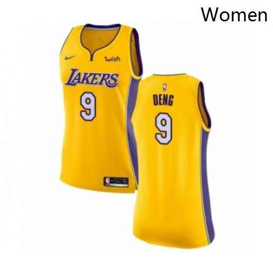 Womens Los Angeles Lakers 9 Luol Deng Authentic Gold Home Basketball Jersey Icon Edition